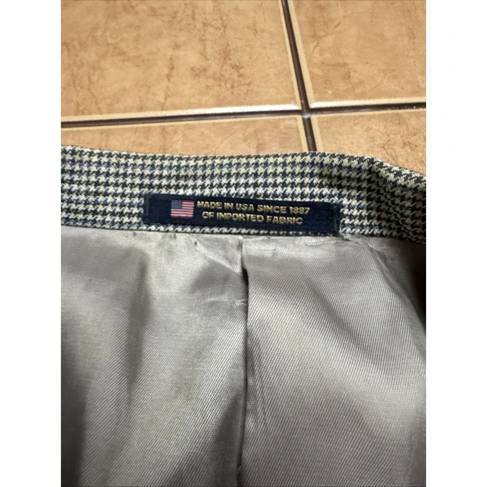 HART SCHAFFNER MARX Chicago Fit Tan Brown Blue Houndstooth Jacket Sport Coat 42L